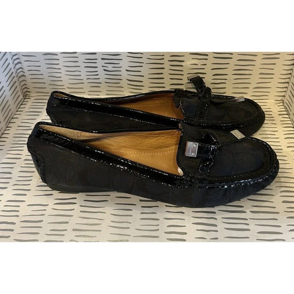 COACH Frida Black Signature Logo Canvas Loafer Size US 8.5 With Bow Detail - Picture 9 of 11